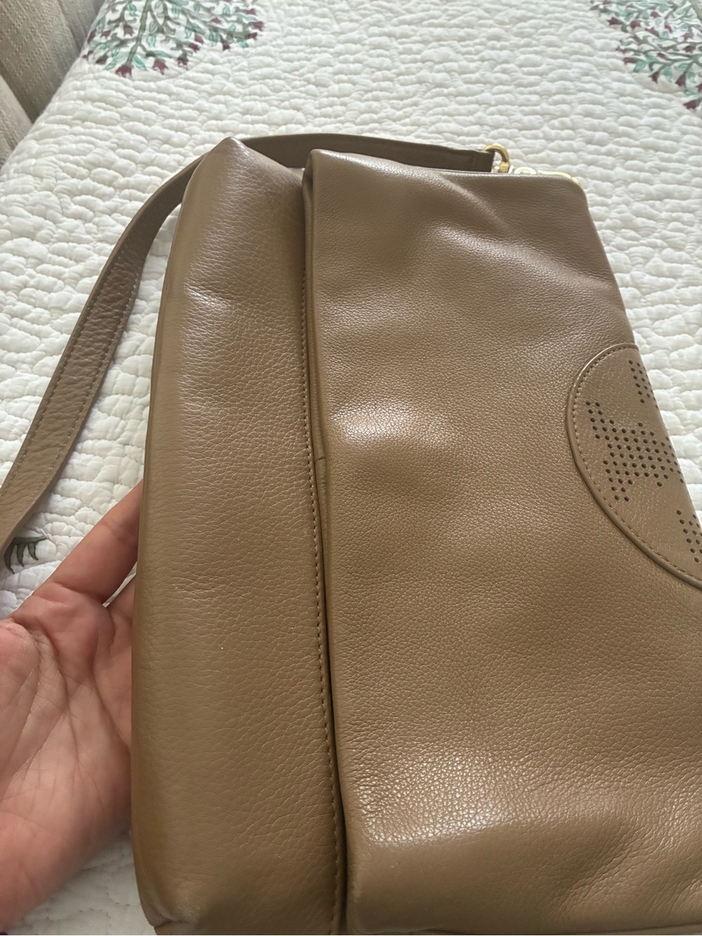 Tory Burch Taupe  Leather Crossbody Shoulder Bag - Sleek Everyday Style